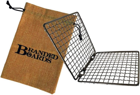 Portable Bushcraft Stainless BBQ Cooking Grill Grate, Bamboo Cutting Board, Burlap Bag, Mini Knife, Fire Starter Kits. Camping, Campfires, Backpac...